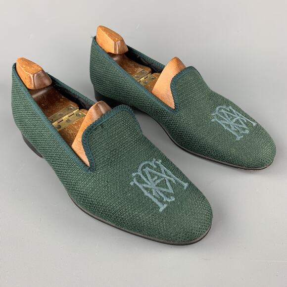 SHIPTON Size 8 Forest Green Woven Silk Embroidery Slippers Loafers - Picture 10 of 11